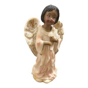 Greenbrier Polystone 6.75” X 4" African American Choir Angel Statue Pink/White